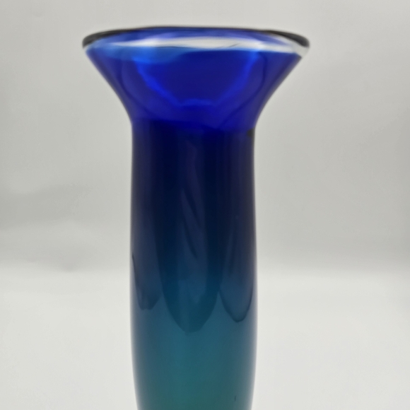 Vintage Blue Green Ombre Skinny Glass Vase - Picture 5 of 10